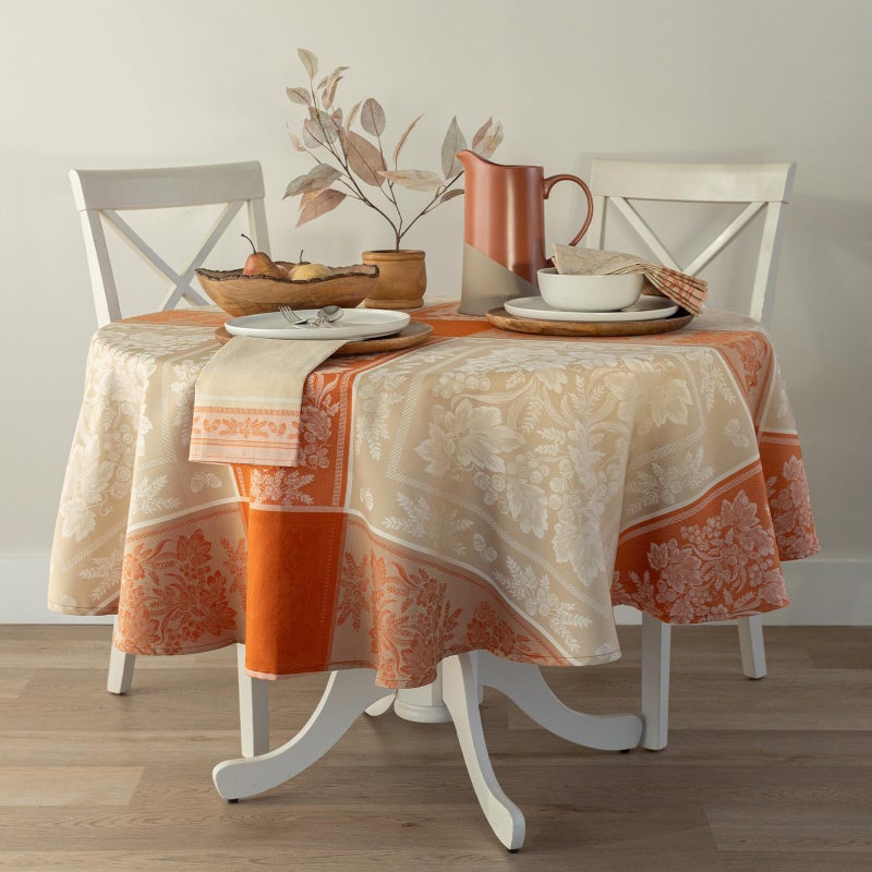 Benson Mills Harvest Gathering Heavyweight Engineered Jacquard Fabric Table Cloth, DÃ©cor for Fall, Harvest and Thanksgiving Tablecloth (Taupe, 60" x 104" Rectangular) - Image 1